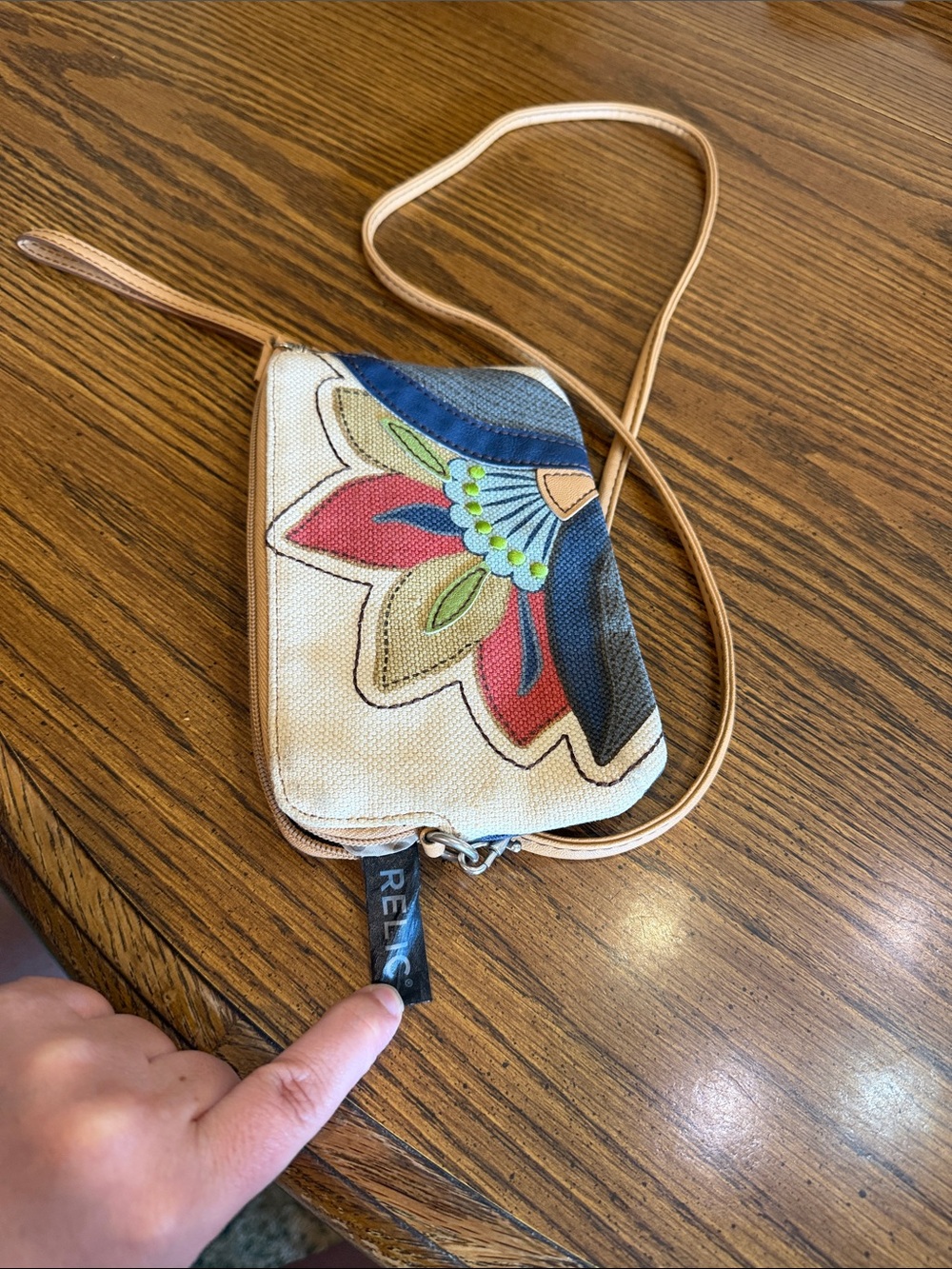 Relic Canvas Crossbody Mini Bag or wallet  in Cream, Red, Blue and Tan